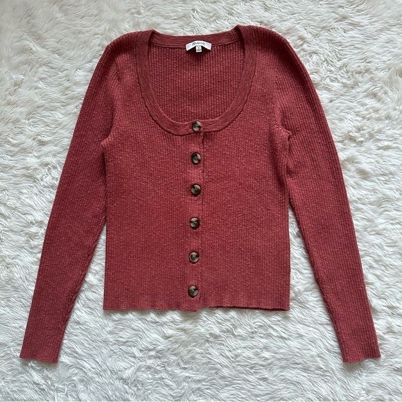 Madewell Top Scoopneck Cardigan Sweater Button Front Ribbed Weathered Brick M - Picture 3 of 12